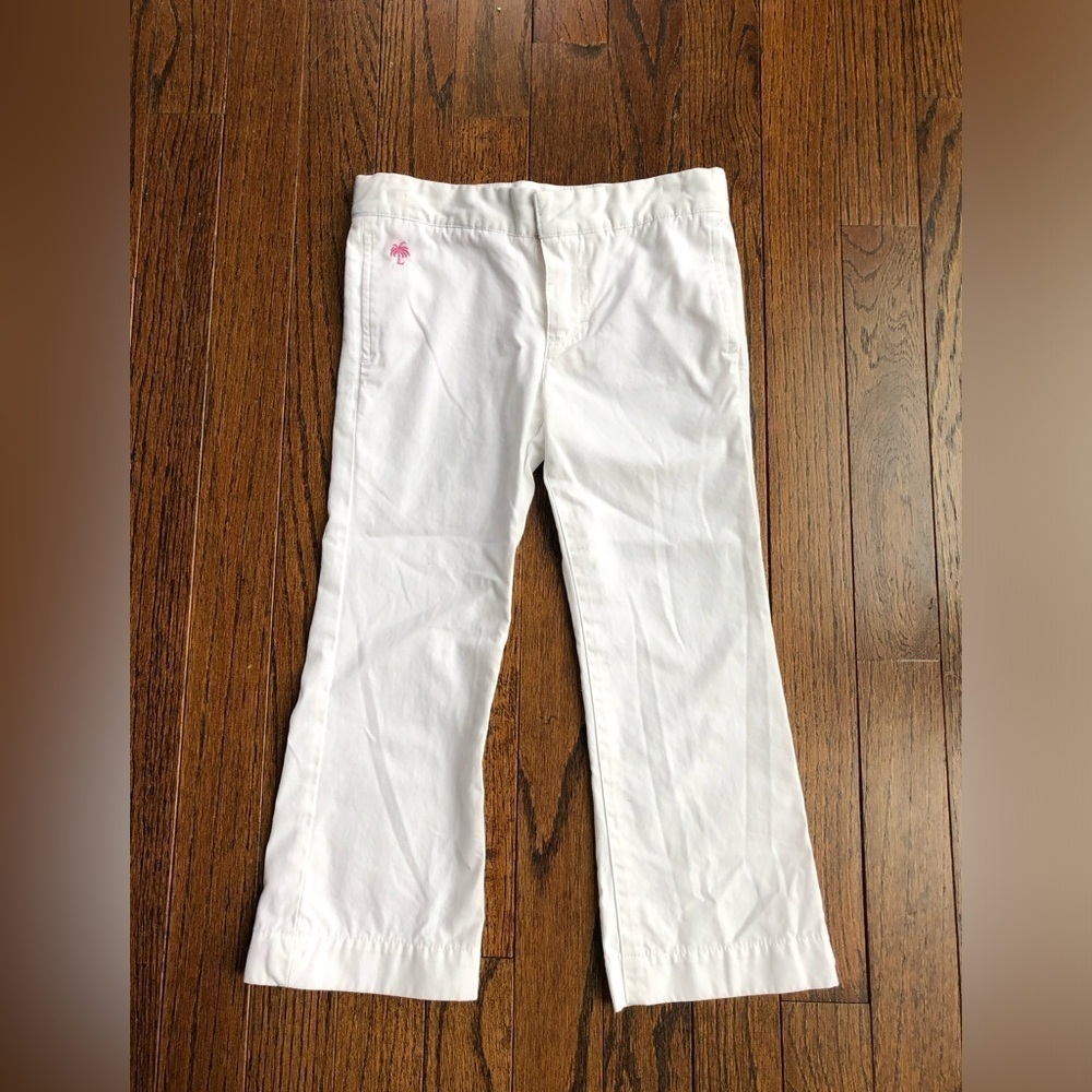Lilly Pulitzer Girls 4 White Khaki Flare Leg 100% Cotton Pants - EUC!